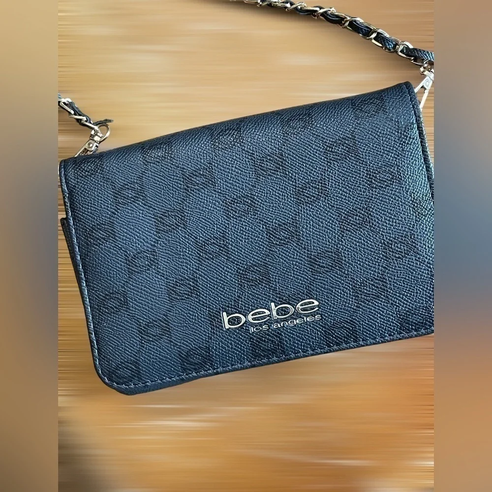Bebe Los Angeles Women's Capri Monogram Flap Crossbody Bag • Black & Gray • EUC